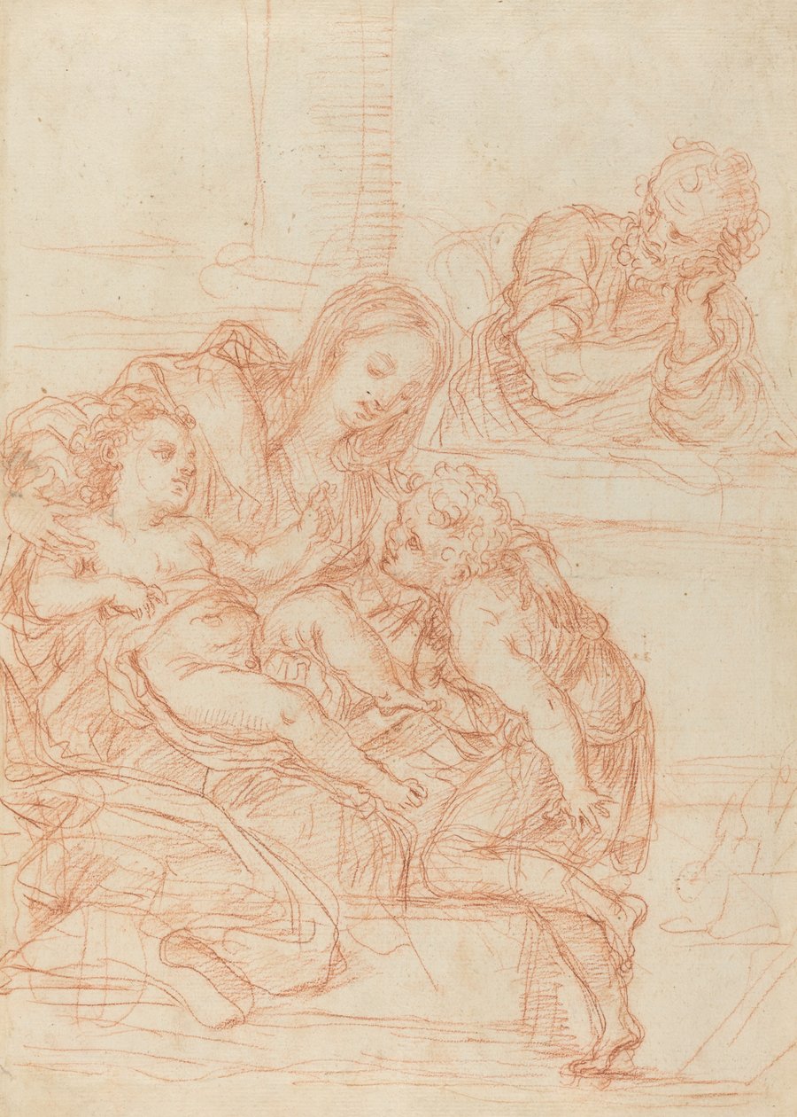 Madonna ja lapsi pyhien Johanneksen ja Joosefin kanssa [recto], 1600-luku. tekijältä Unbekannt