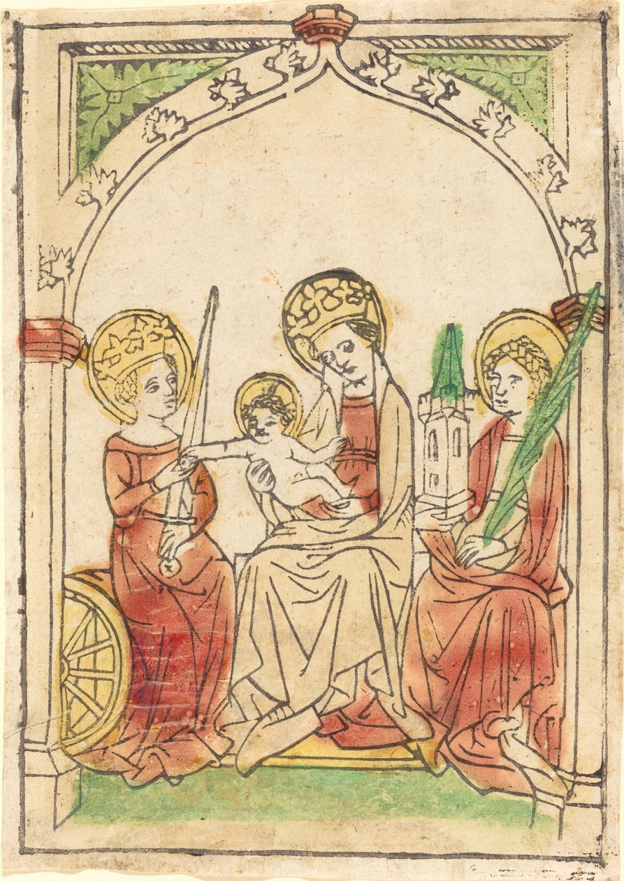 Madonna pyhien Katariinan ja Barbaran välillä, 14401460. tekijältä Unbekannt
