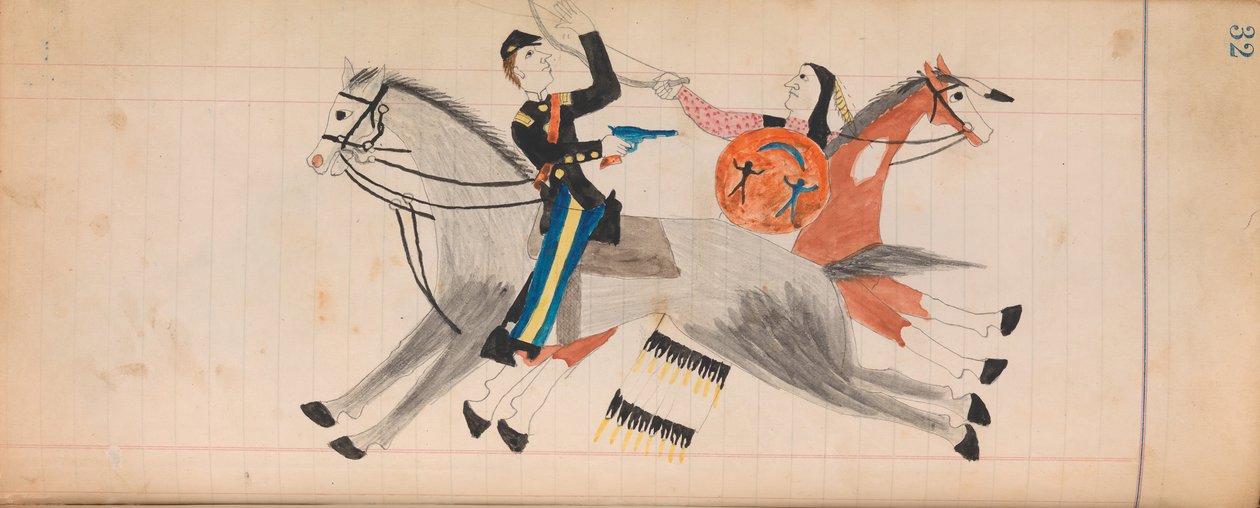 Maffet Ledger: Intiaani ja sotilas hevosen selässä, n. 1874-81. tekijältä Unbekannt
