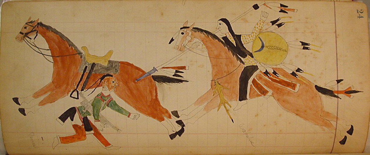Maffet Ledger: Kaksi intiaania hevosineen, n. 1874-81. tekijältä Unbekannt