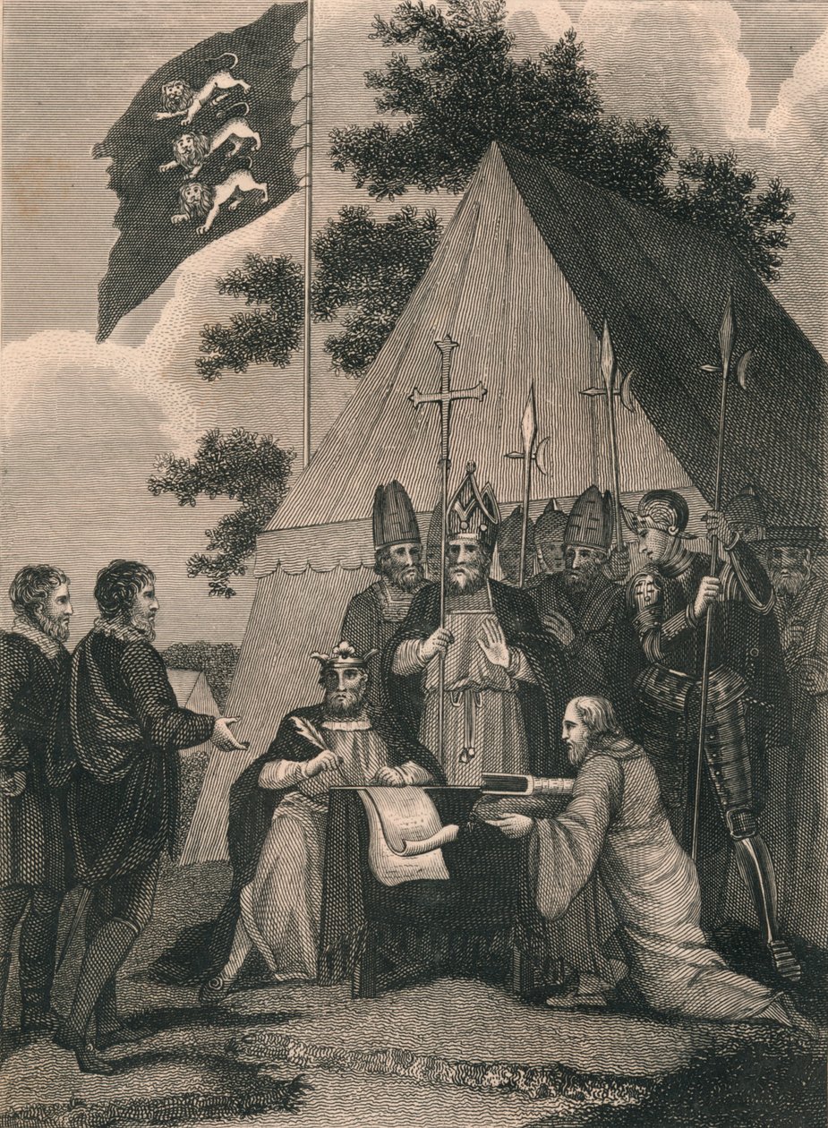 Kuningas Johnin allekirjoittama Magna Charter, 1215, 1800-luku tekijältä Unbekannt
