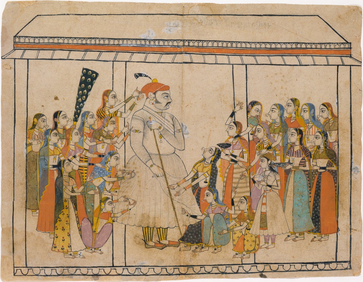 Maharaja Raj Singh, jota hänen naisensa ihailevat, n. 1710-20. tekijältä Unbekannt