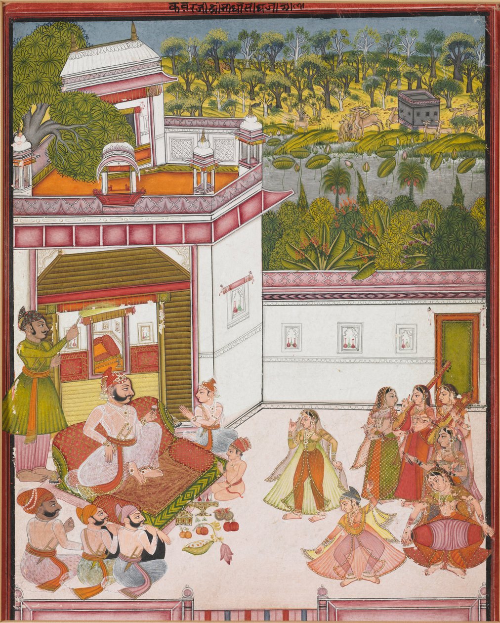 Kotahin Maharaja kuuntelee musiikkia ja katselee tanssijoita, n. 1820. tekijältä Unbekannt