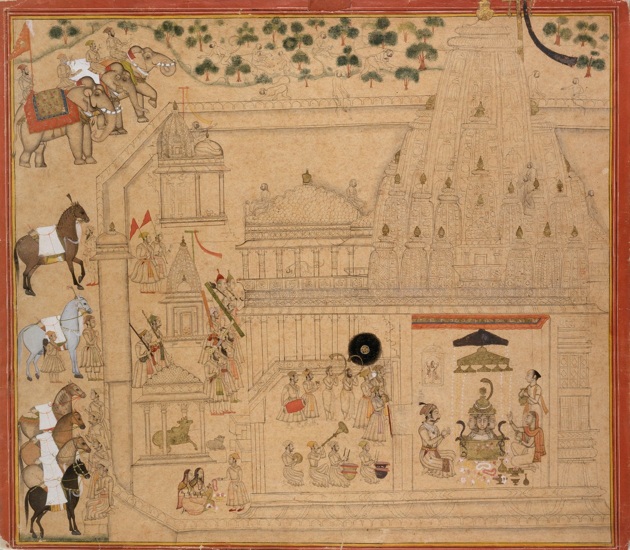 Maharana Amar Singh Mewarista Eklingjin temppelissä, n. 1705 tekijältä Unbekannt