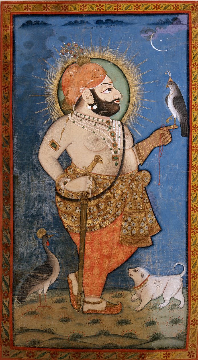 Maharana Bhim Singh haukan kanssa, 1805-1810 tekijältä Unbekannt