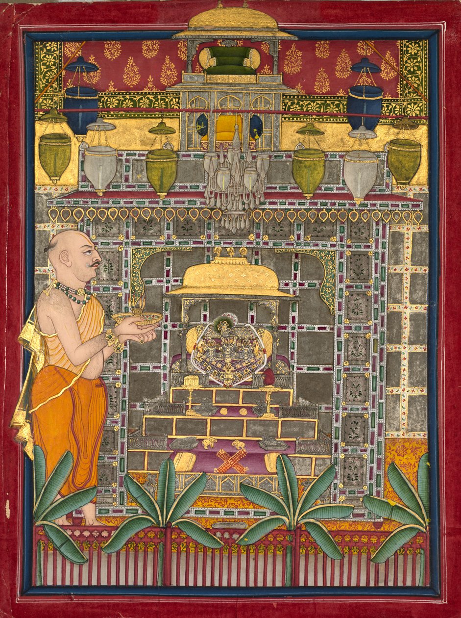 Maharao Kishor Singh pukeutunut Vallabha-pappiksi, joka palvoi Krishnaa Brijrajjina, 1800-luvun puolivälissä. tekijältä Unbekannt