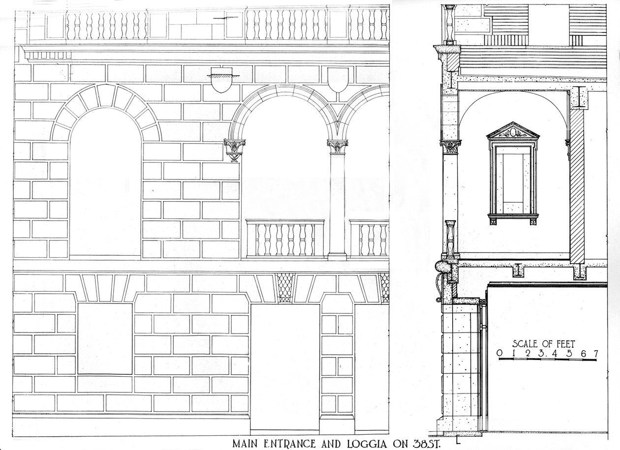 Pääsisäänkäynti ja loggia osoitteessa 38 Street, Fraternity Clubs Building, New York City, 1924 tekijältä Unbekannt