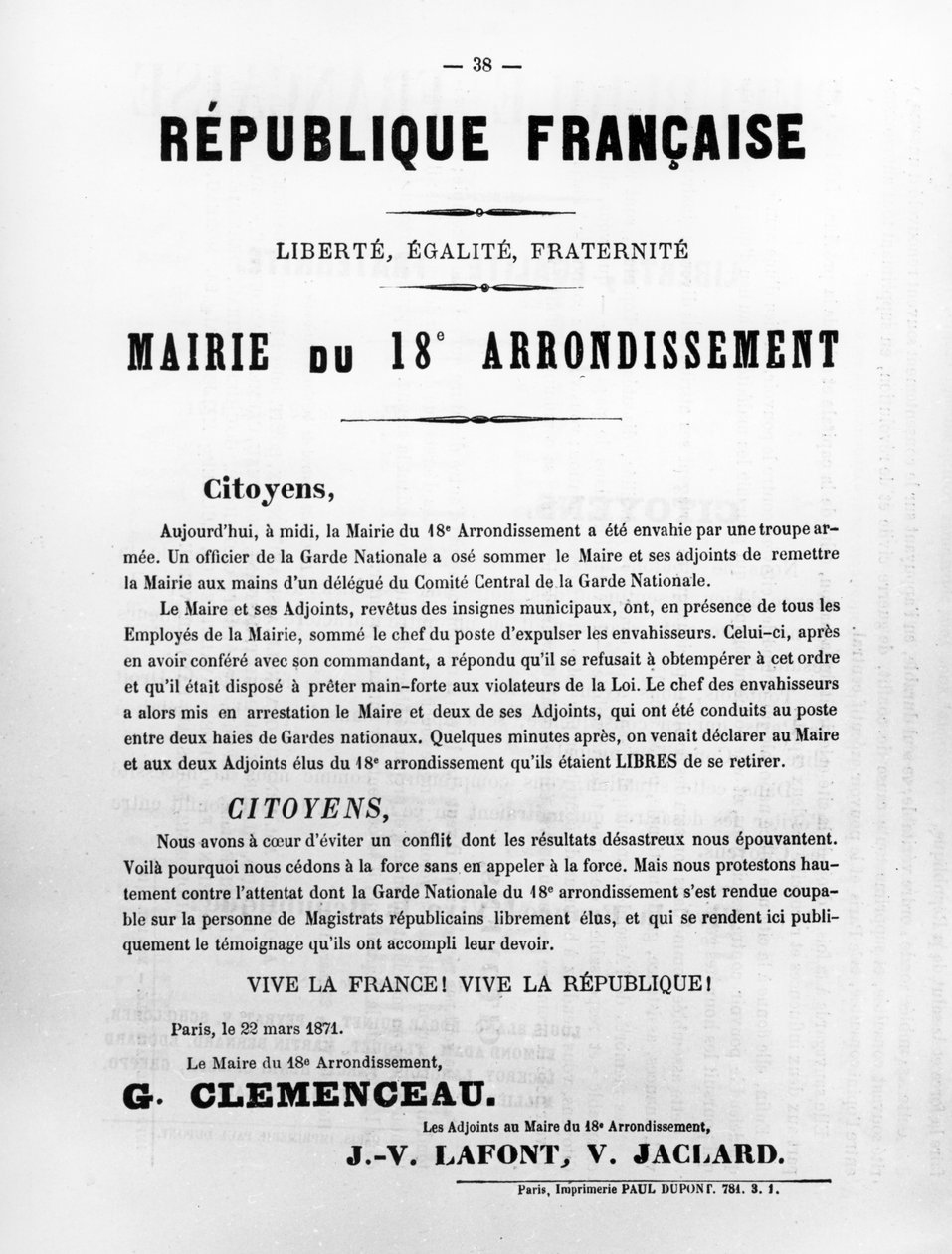 Mairie du 18th Arrondissement, Pariisin kommuunin ranskalaisista poliittisista julisteista, toukokuu 1871 tekijältä Unbekannt
