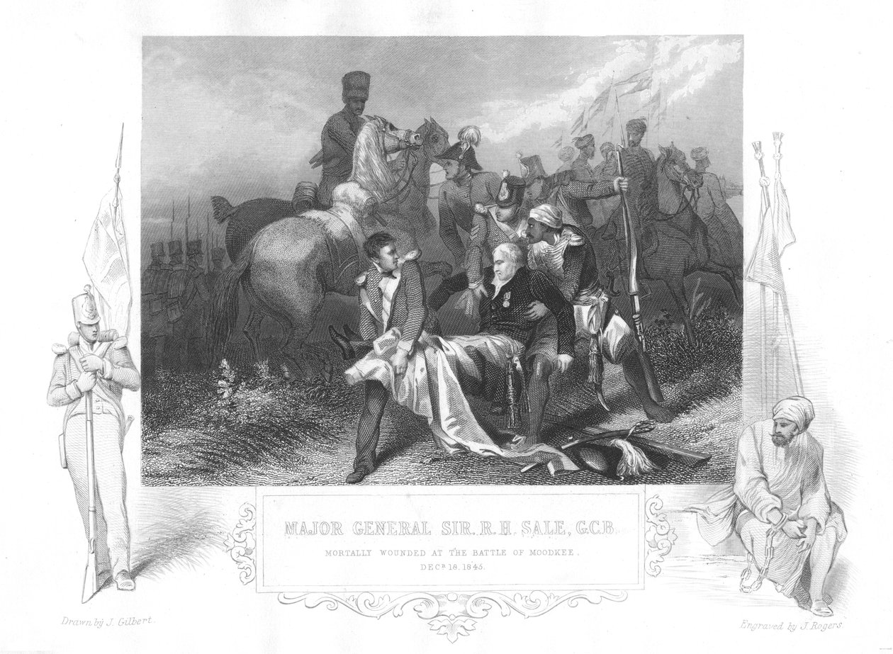 Kenraalimajuri Robert Henry Sale haavoittui kuolemaan Moodkee Mudkhissa, 1845. tekijältä Unbekannt