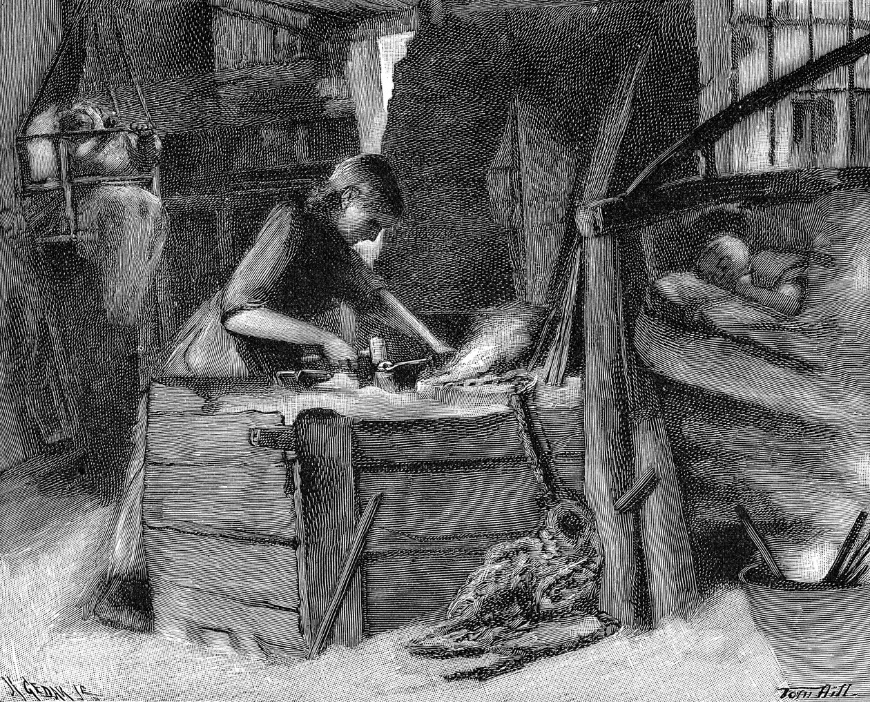 Ketjujen valmistus Black Countryn Cradley Heathin alueella Englannin Midlandsissa, 1890 tekijältä Unbekannt
