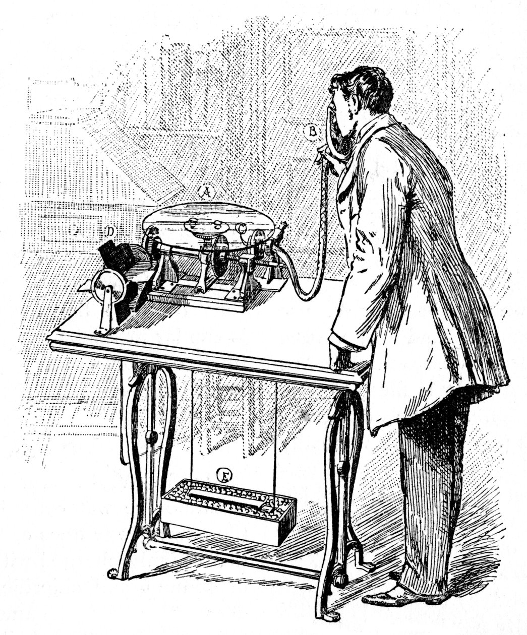 Nauhoitetaan Emile Berliners Gramophonella, c1887 tekijältä Unbekannt