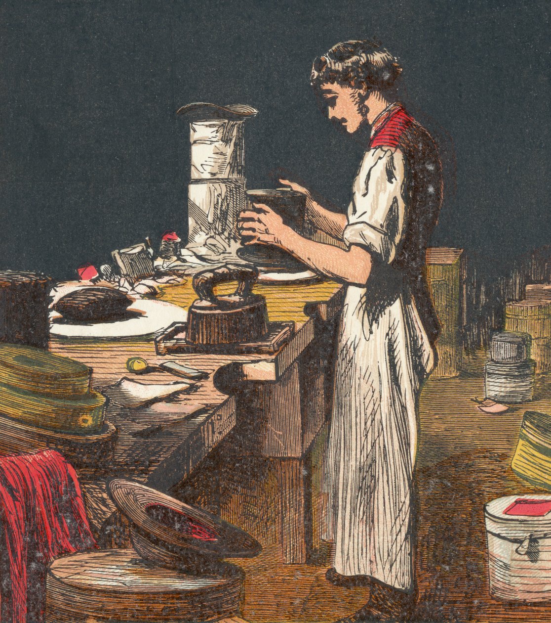 Silkkihattujen valmistus, 1867 tekijältä Unbekannt