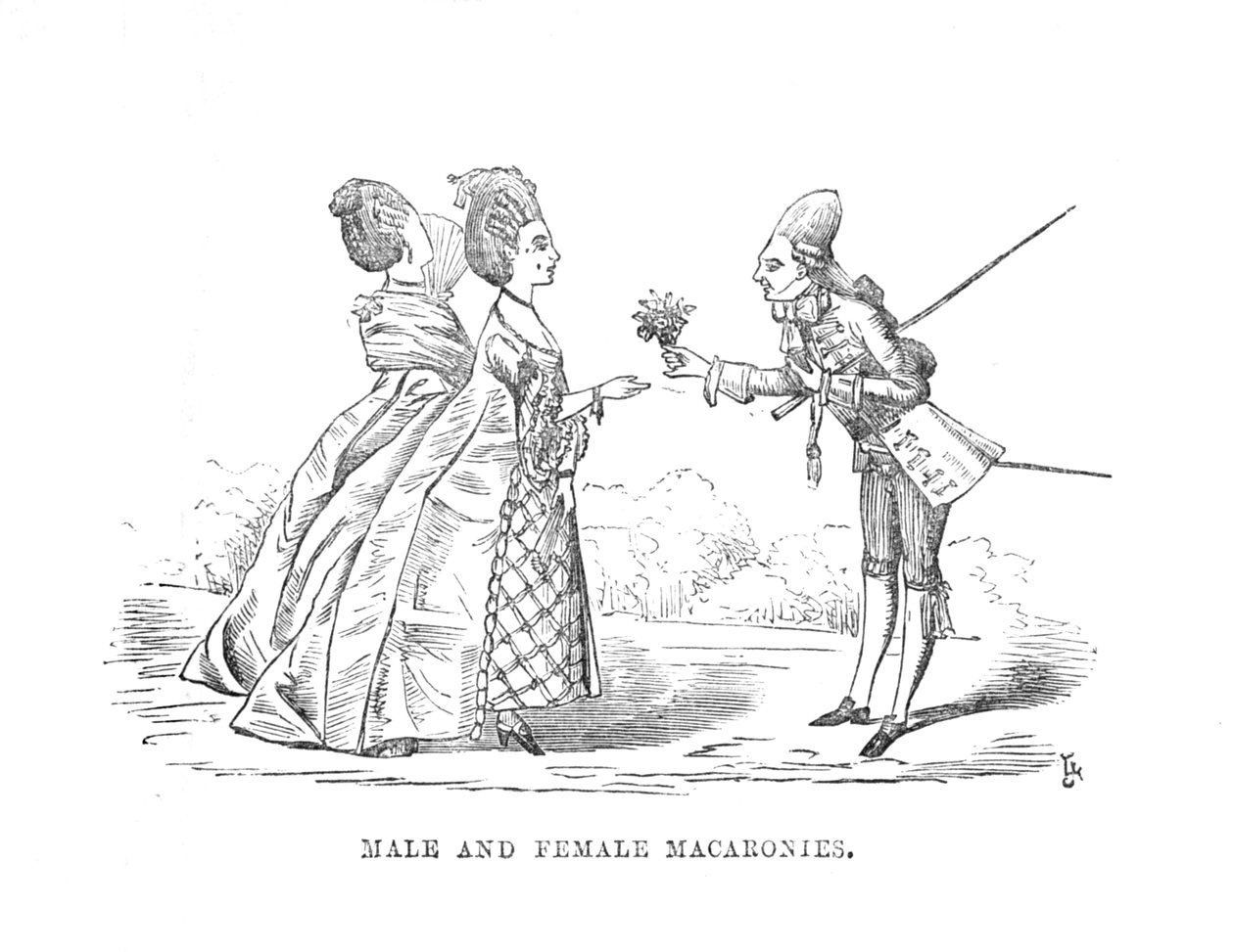 Miesten ja naisten makaroniat, n. 1870 tekijältä Unbekannt