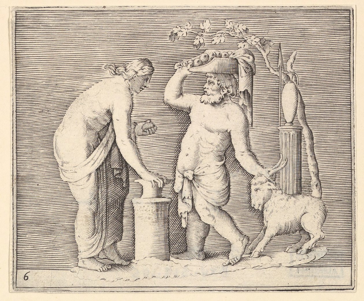 Mies ja nainen uhraamassa vuohet, julkaistu n. 1599-1622. tekijältä Unbekannt