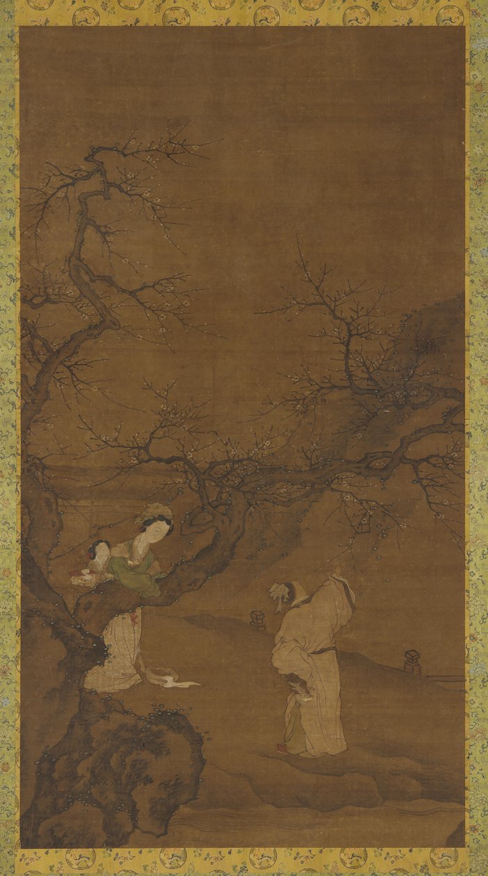 Mies ja nainen nauttivat luumunkukista, Ming- tai Qing-dynastia, 1400-1700-luku. tekijältä Unbekannt