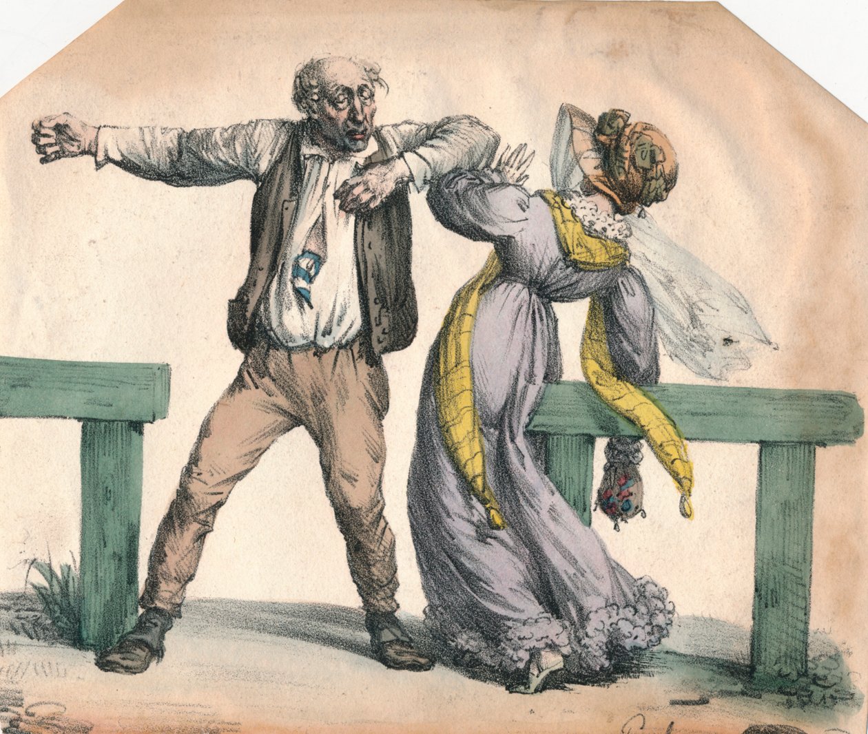 Mies hyökkää naisen kimppuun, 1855. tekijältä Unbekannt