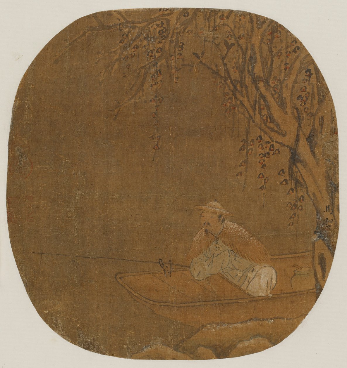 Mies kalastamassa veneestä puun alla, mahdollisesti Ming-dynastia, 1368-1644. tekijältä Unbekannt