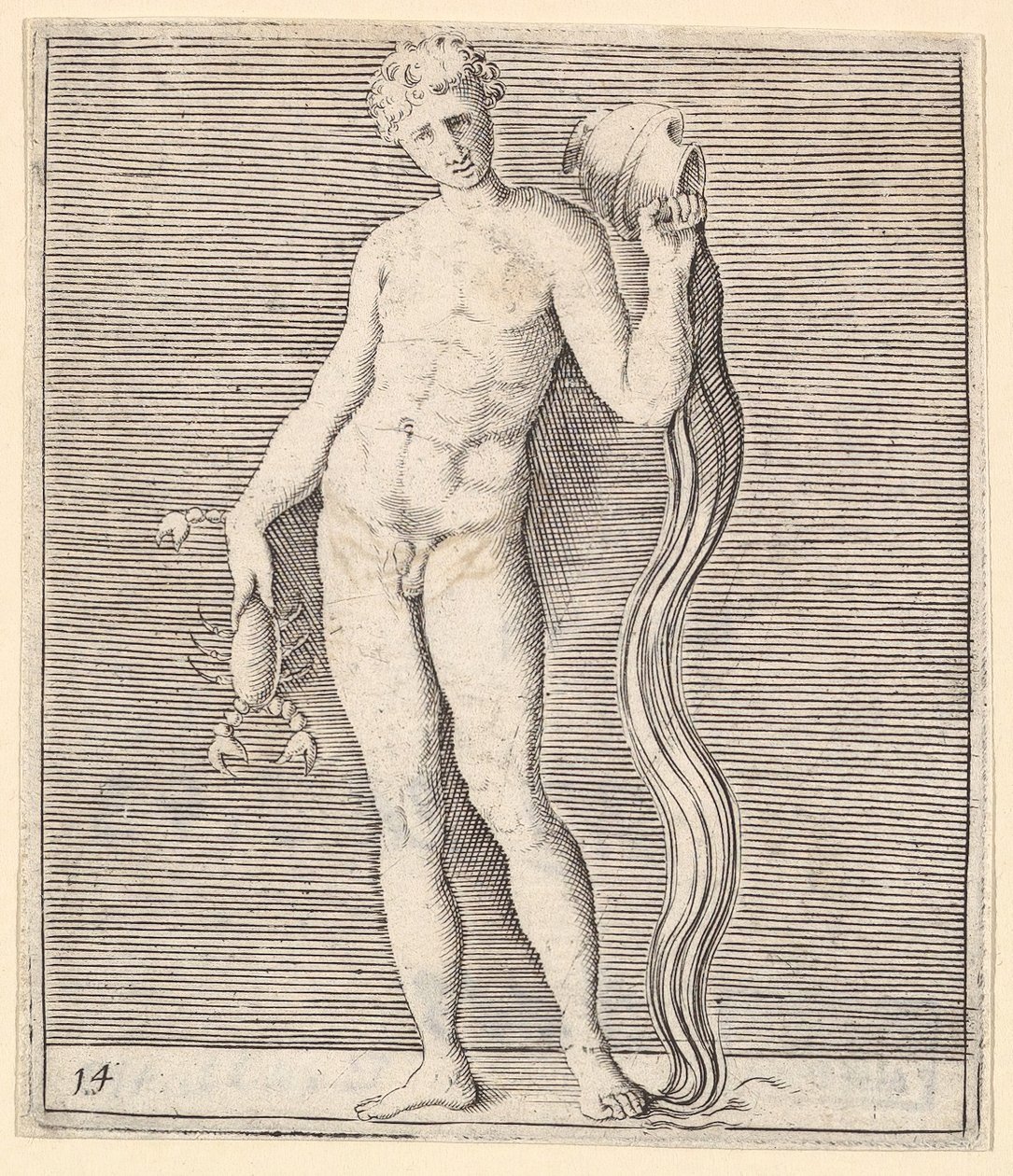 Mies rapuilla ja vesiurna, julkaistu n. 1599-1622. tekijältä Unbekannt