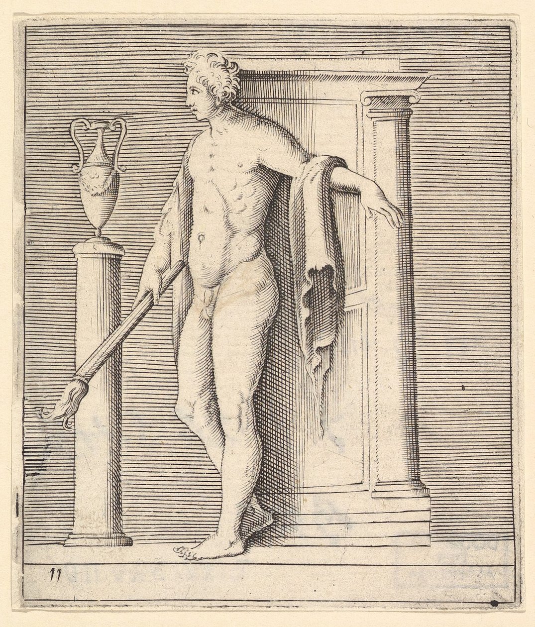 Mies soihtulla temppelin ovella, julkaistu n. 1599-1622. tekijältä Unbekannt