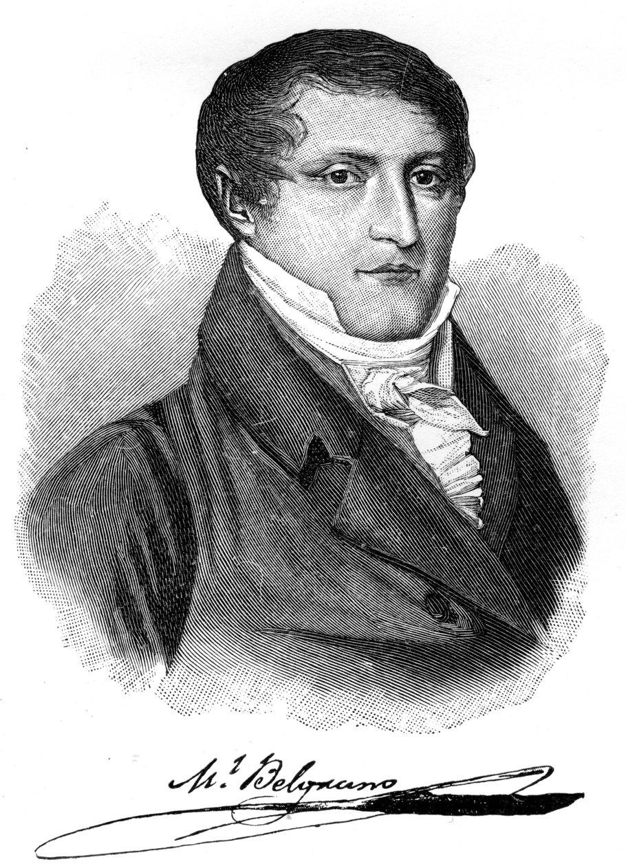 Manuel Belgrano, 1800-luvun argentiinalainen taloustieteilijä, lakimies, poliitikko ja sotilasjohtaja, 1901 tekijältä Unbekannt