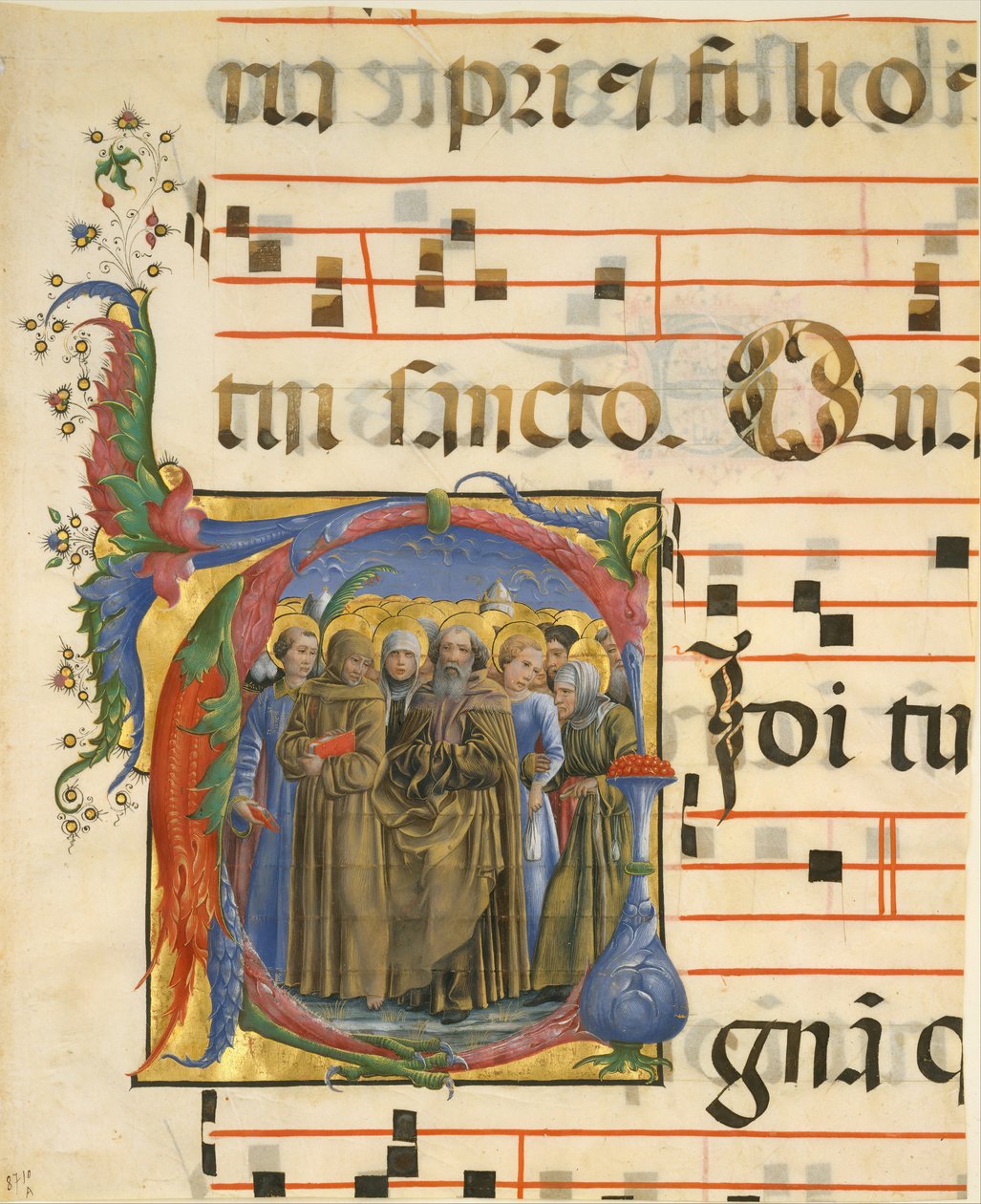 Käsikirjoituksen valaistus All Saints in Initial V, antifonaarista, italia, 1450-60. tekijältä Unbekannt