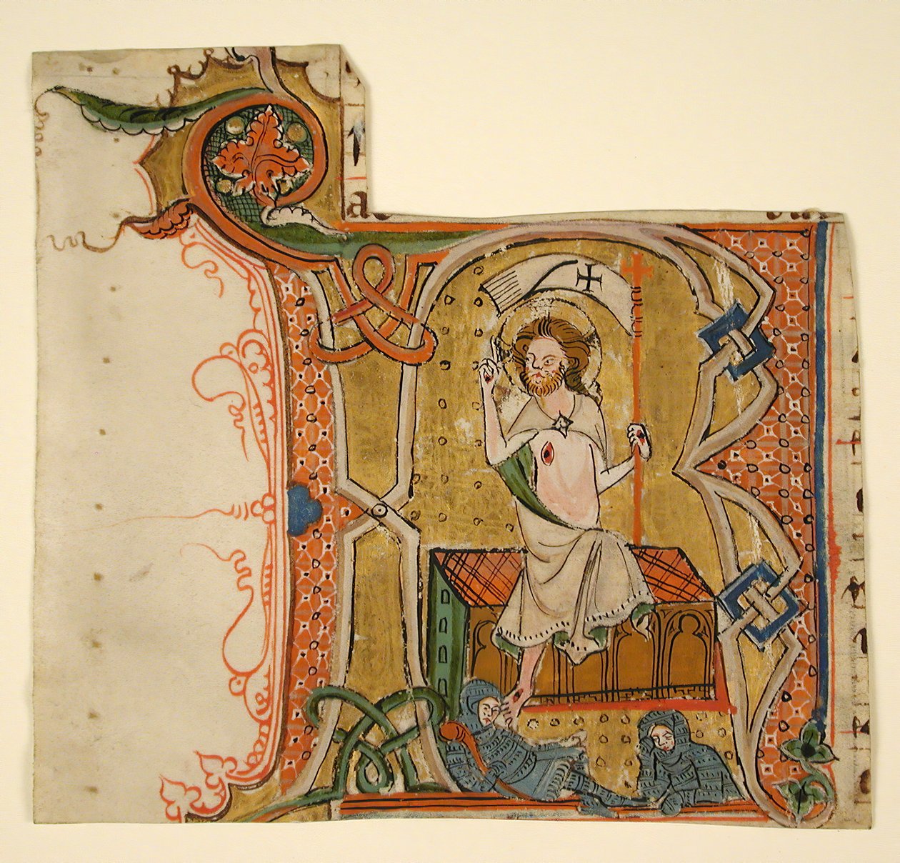 Käsikirjoituslehti, jossa on valaistu R-kirjain ja The Resurrection, 1200-luvun loppu. tekijältä Unbekannt