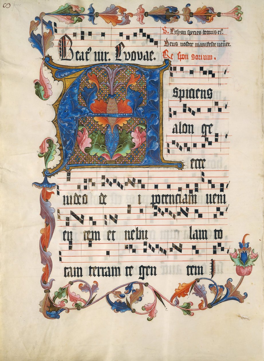 Käsikirjoituslehti alkukirjaimella A, antifonaarista, saksa, n. 1425-50. tekijältä Unbekannt