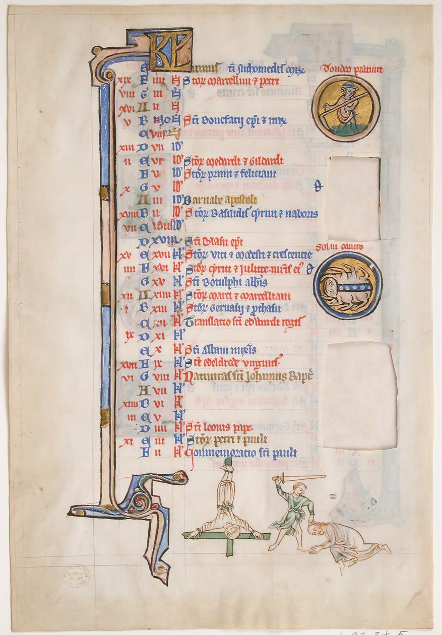 Käsikirjoituslehti kesäkuun kalenterilla, Royal Psalterista, Brittiläinen, 1200-luku. tekijältä Unbekannt