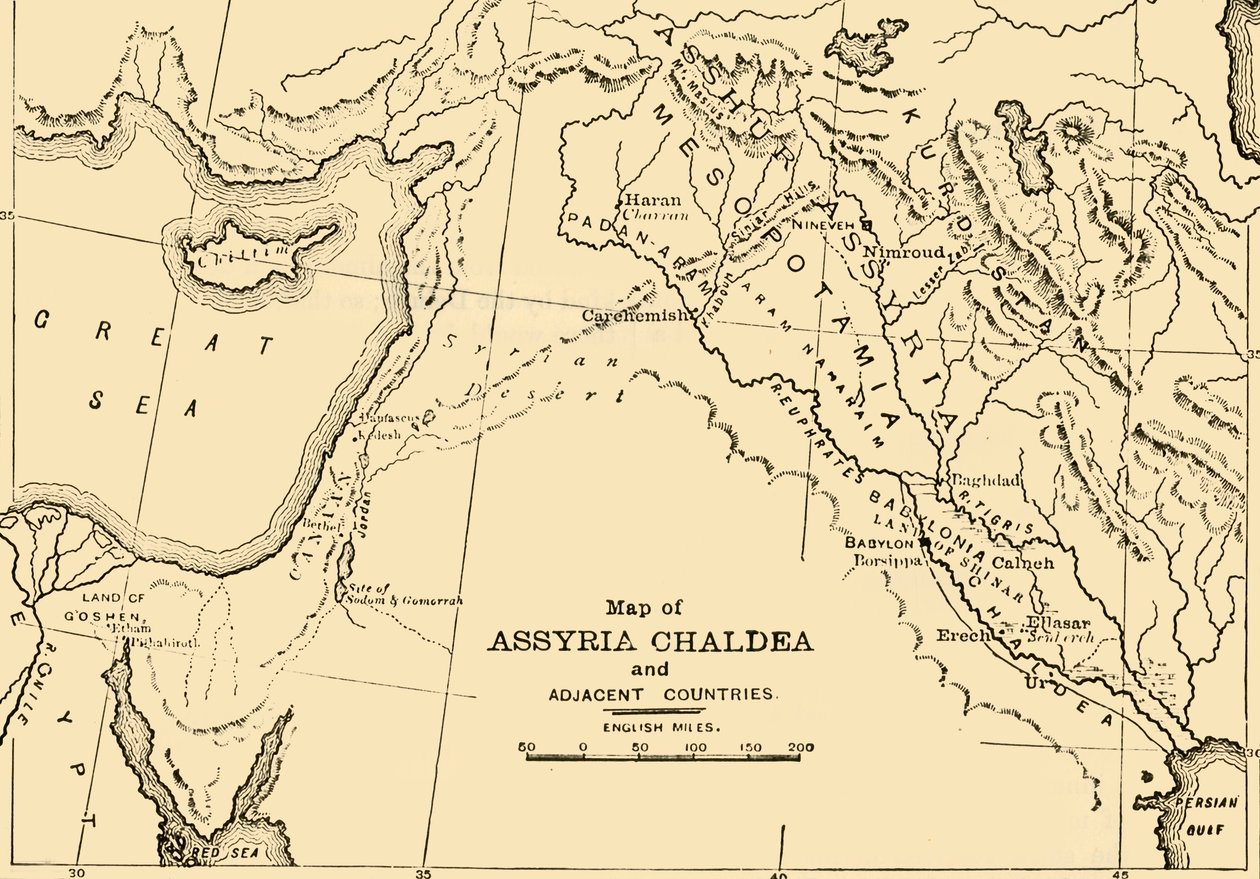 Assyrian, Kaldean ja naapurimaiden kartta, 1890. tekijältä Unbekannt
