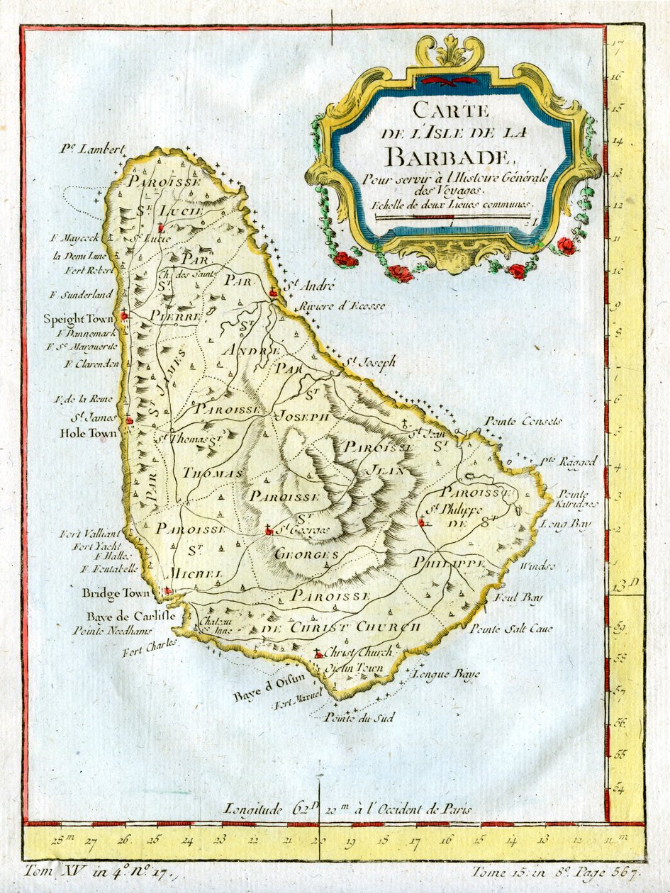 Barbadoksen kartta, c1764 tekijältä Unbekannt