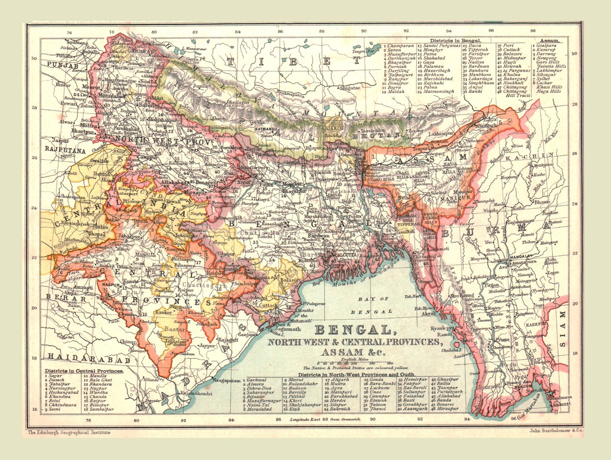 Bengalin, Luoteis- ja Keskiprovinssien sekä Assamin kartta, 1902. tekijältä Unbekannt