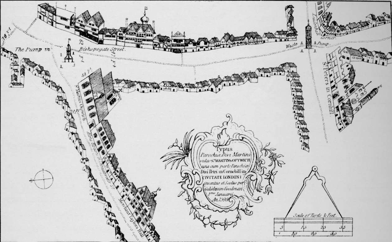 Bishopsgaten kartta, Lontoon kaupunki, c1599 1904 tekijältä Unbekannt