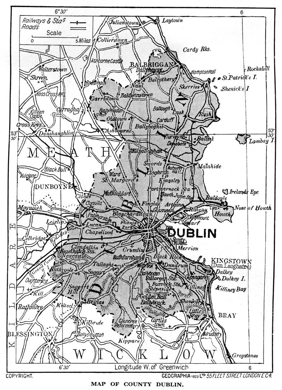 Dublinin piirikunnan kartta, Irlanti, 1924-1926 tekijältä Unbekannt