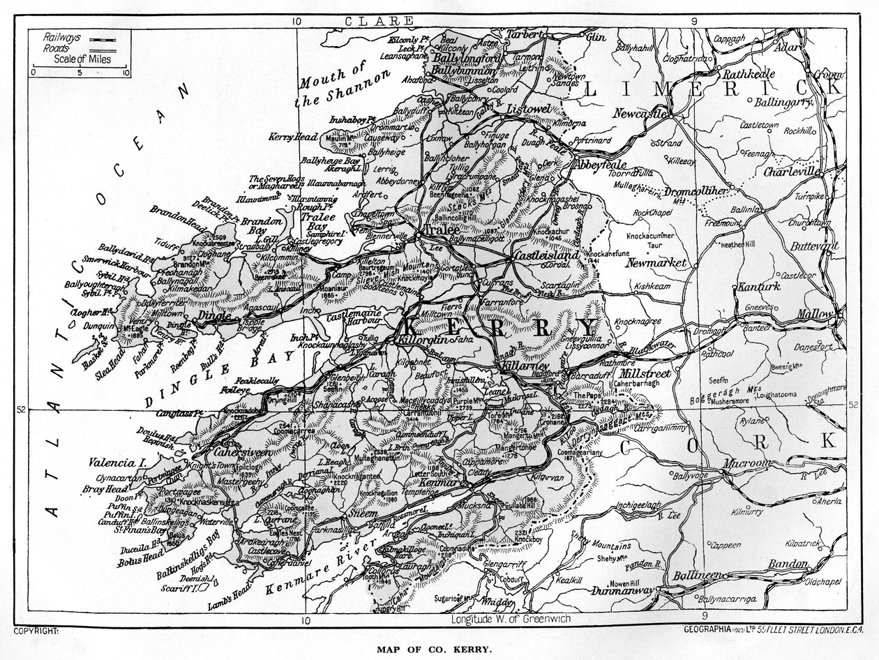 Kartta County Kerrystä, Irlannista, 1924-1926 tekijältä Unbekannt
