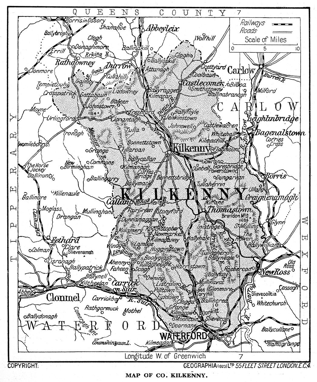 Kartta Kilkennyn kreivikunnasta, Irlannista, 1924-1926 tekijältä Unbekannt
