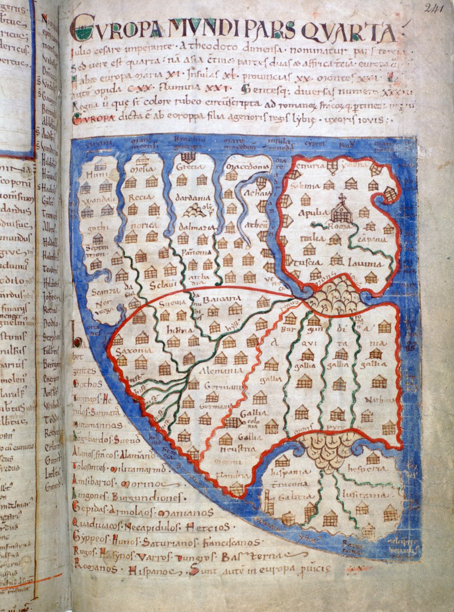 Euroopan kartta, sivu Liber Floriduksesta, 1100-luku tekijältä Unbekannt
