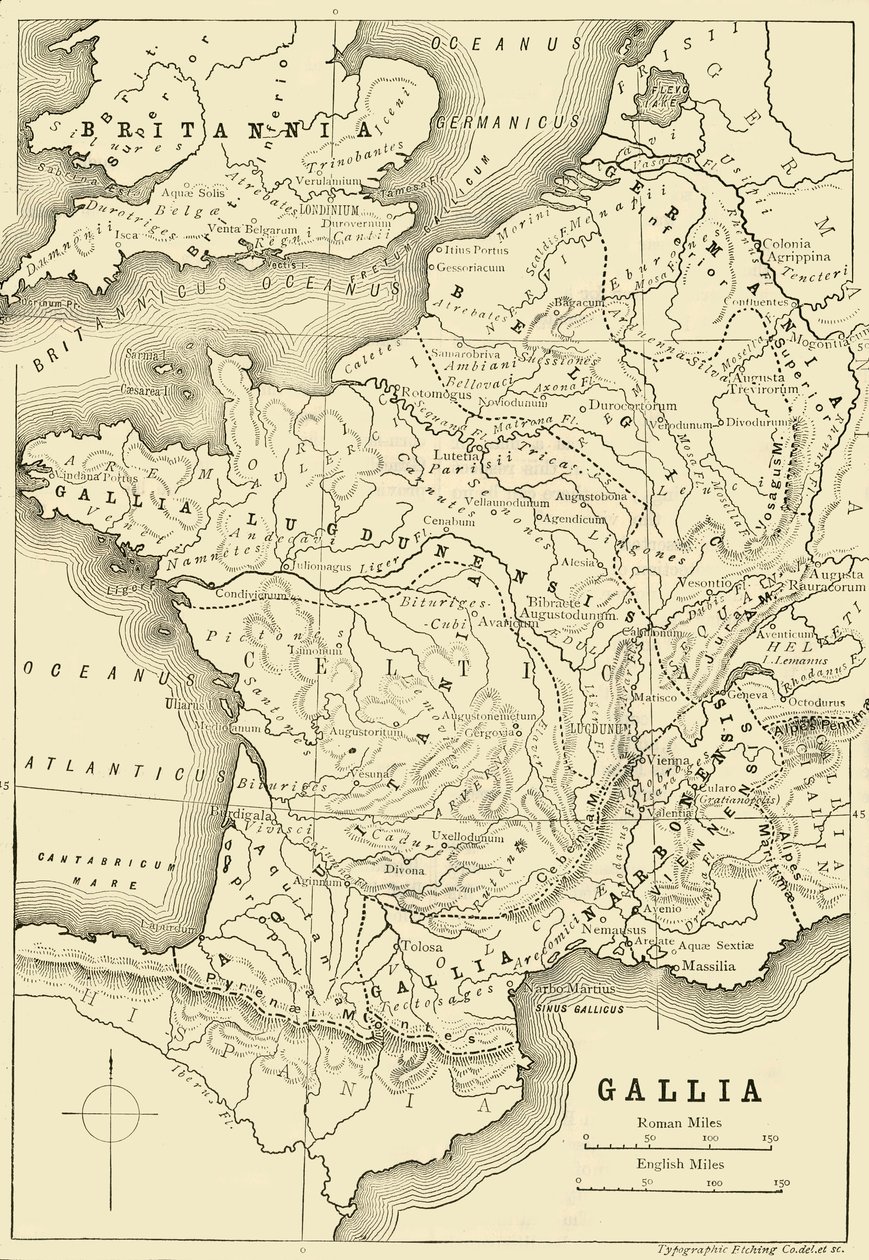 Gallian ja osan Britanniasta kartta, 1890. tekijältä Unbekannt