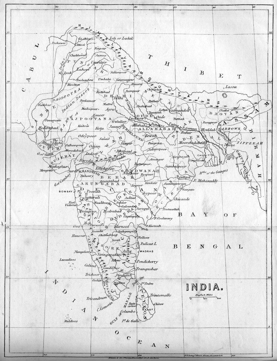 Intian kartta, 1847 tekijältä Unbekannt