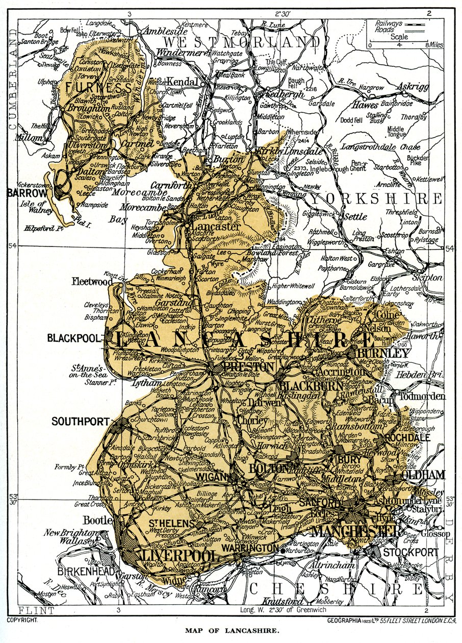 Lancashiren kartta, 1924-1926 tekijältä Unbekannt