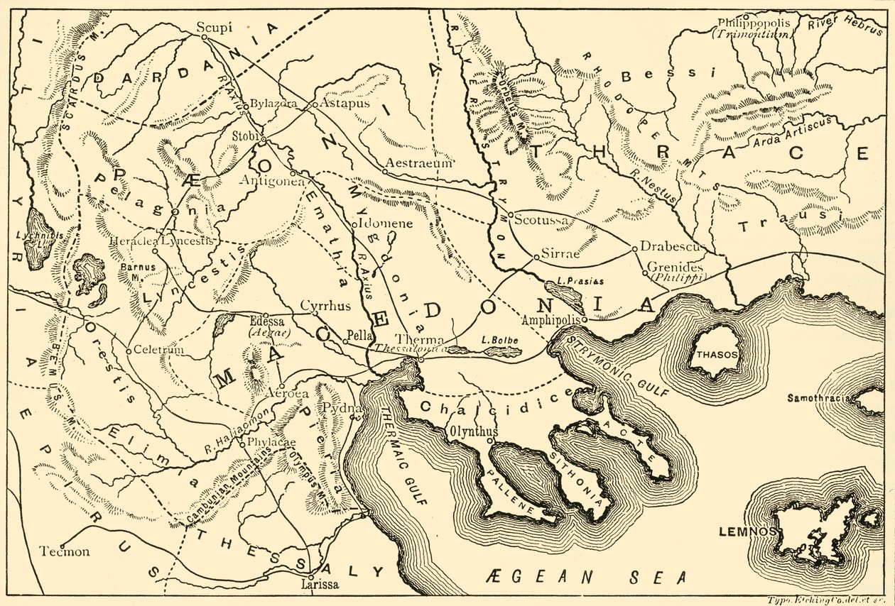 Makedonian ja lähipiirien kartta, 1890. tekijältä Unbekannt