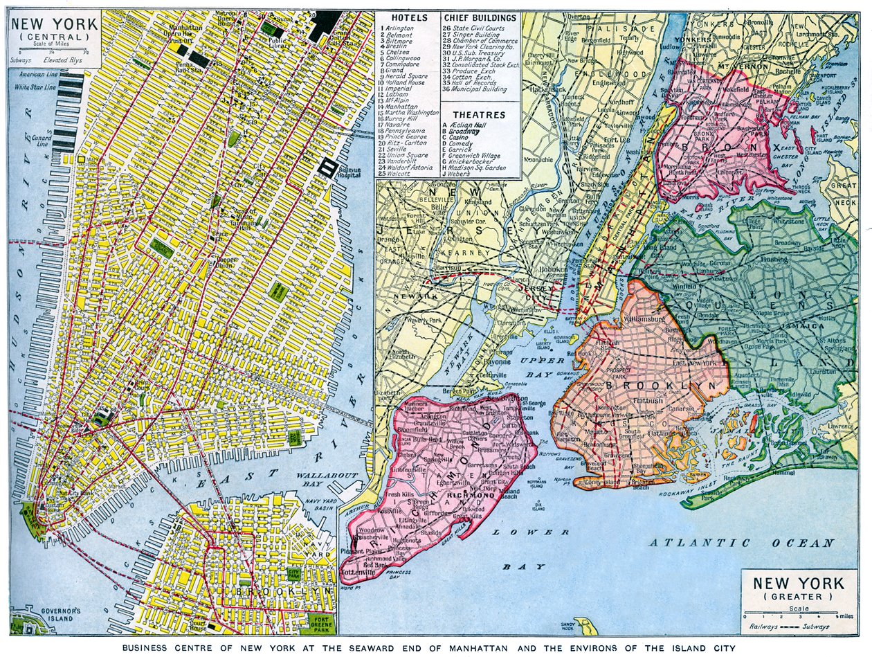 New York Cityn kartta, USA, 1930-luku tekijältä Unbekannt