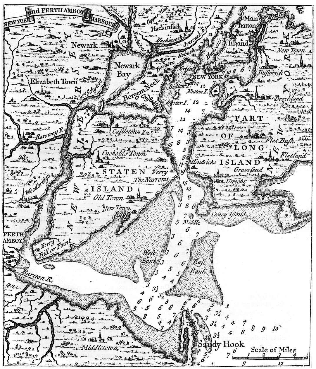 New Yorkin kartta noin 1700-luvun puolivälistä, vuodelta 1880 tekijältä Unbekannt