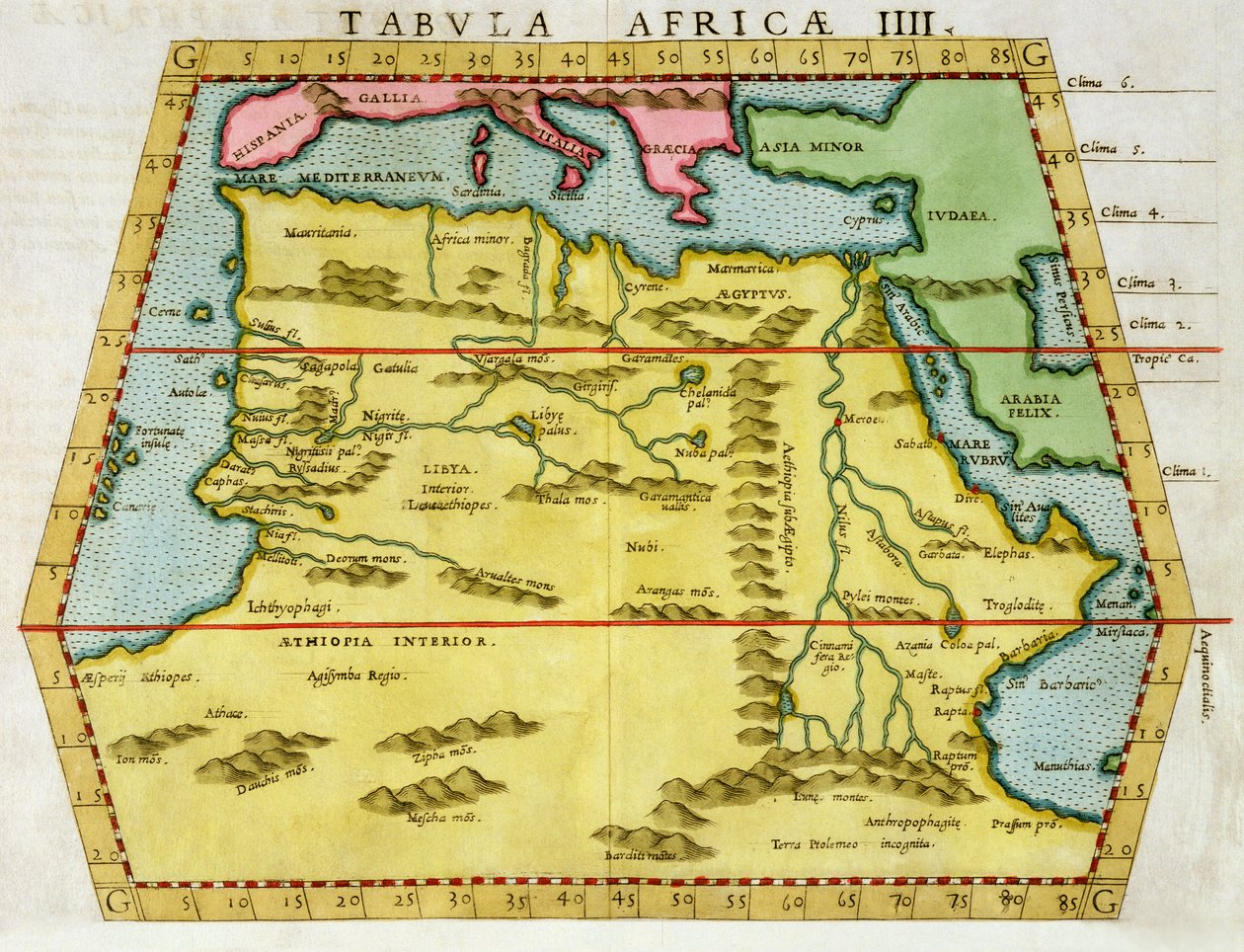Pohjois-Afrikan kartta, 1580-luku tekijältä Unbekannt