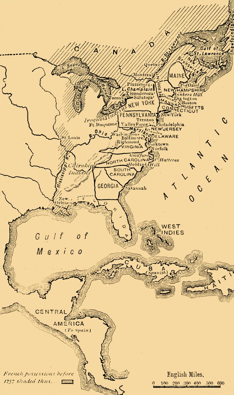 Pohjois-Amerikan kartta, kuvaa Yhdysvaltain itsenäisyyssotaa, c1785, 1890. tekijältä Unbekannt