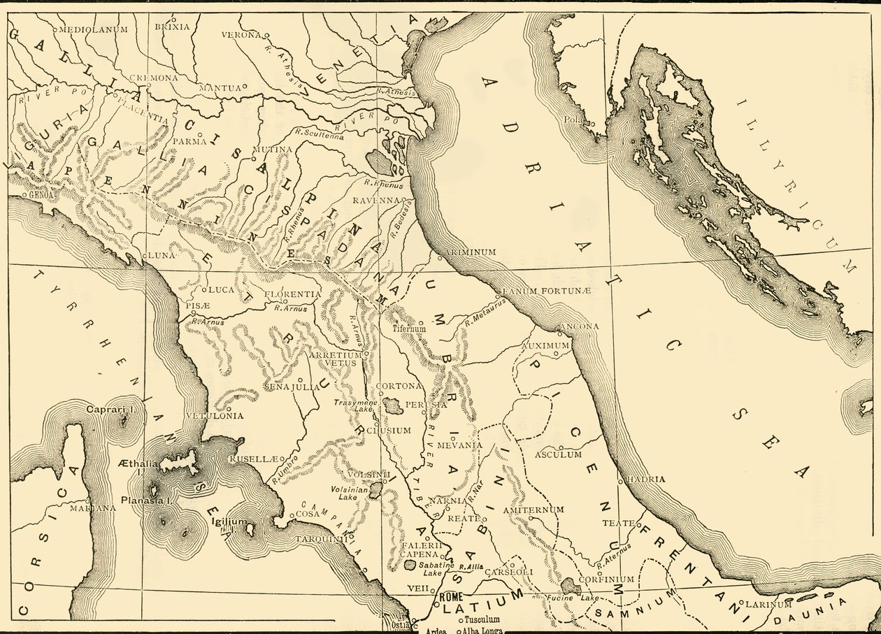 Pohjois- ja Keski-Italian kartta, 1890. tekijältä Unbekannt