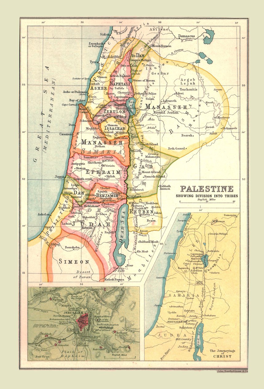 Palestiinan kartta, jossa näkyy jakautuminen heimoihin, 1902. tekijältä Unbekannt