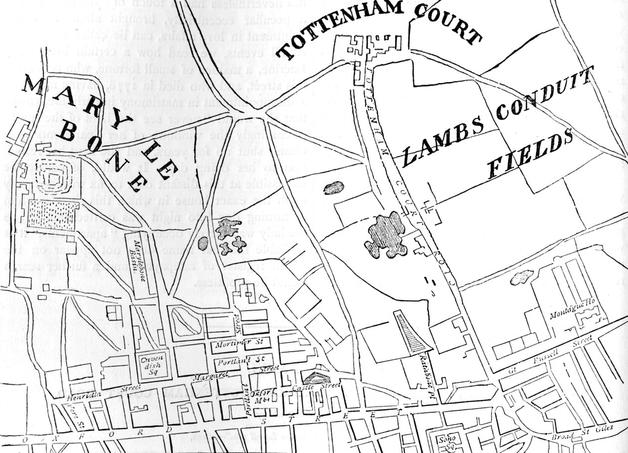 Kartta Rathbone Placesta ja sen lähialueista, Westminster, Lontoo, 1746 1878 tekijältä Unbekannt