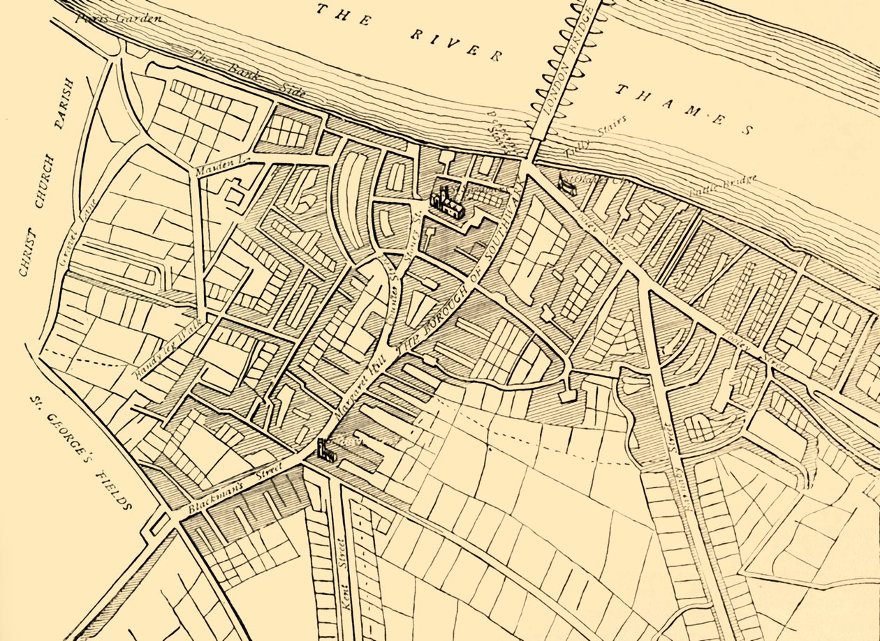 Southwarkin kartta, 1720, c1878. tekijältä Unbekannt