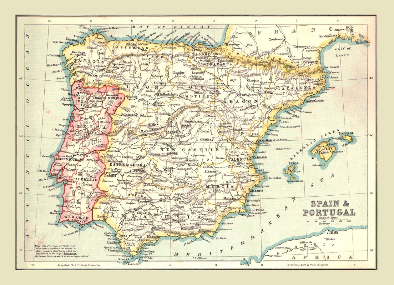 Espanjan ja Portugalin kartta, 1902. tekijältä Unbekannt
