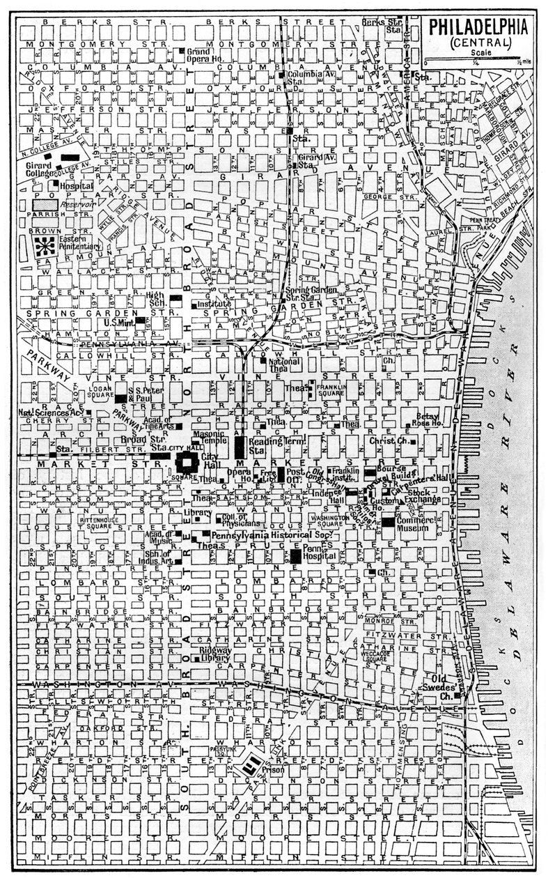 Philadelphian keskustan kartta, Pennsylvania, USA, 1930-luku tekijältä Unbekannt